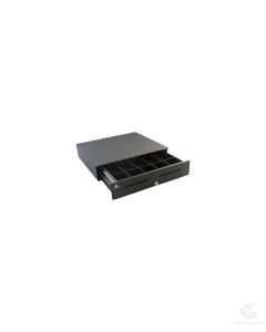 JB320-BL1821-C Series 4000 Cash Drawer, Color: Black with Painted Front, Dual Media Slots, 18 inch x 21 inch and Coin Roll Storage Till.