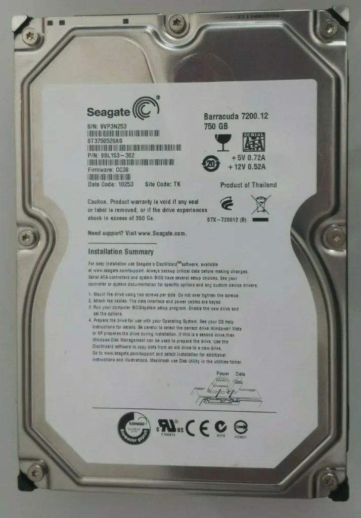 HDD Seagate ST3750528AS 750GB HDD 3.5" Internal Hard Drive 3.5 Inch SATA 6Gb/s 7200 RPM 256MB Cache For Desktop 