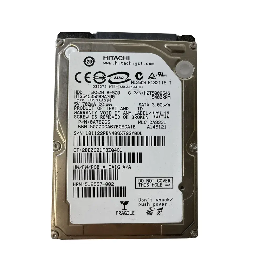HDD Hitachi HTS547550A9E384 500GB 2.5" Hard Drive 7.2K RPM SATA 3.0 GB/S For Desktops/Laptops