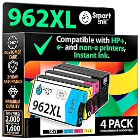 Printerready Replacement Ink Cartridge for 962XL 4 Combo Pack (Black, Cyan, Magenta, Yellow) HP OfficeJet 9010 9015 9020 9025